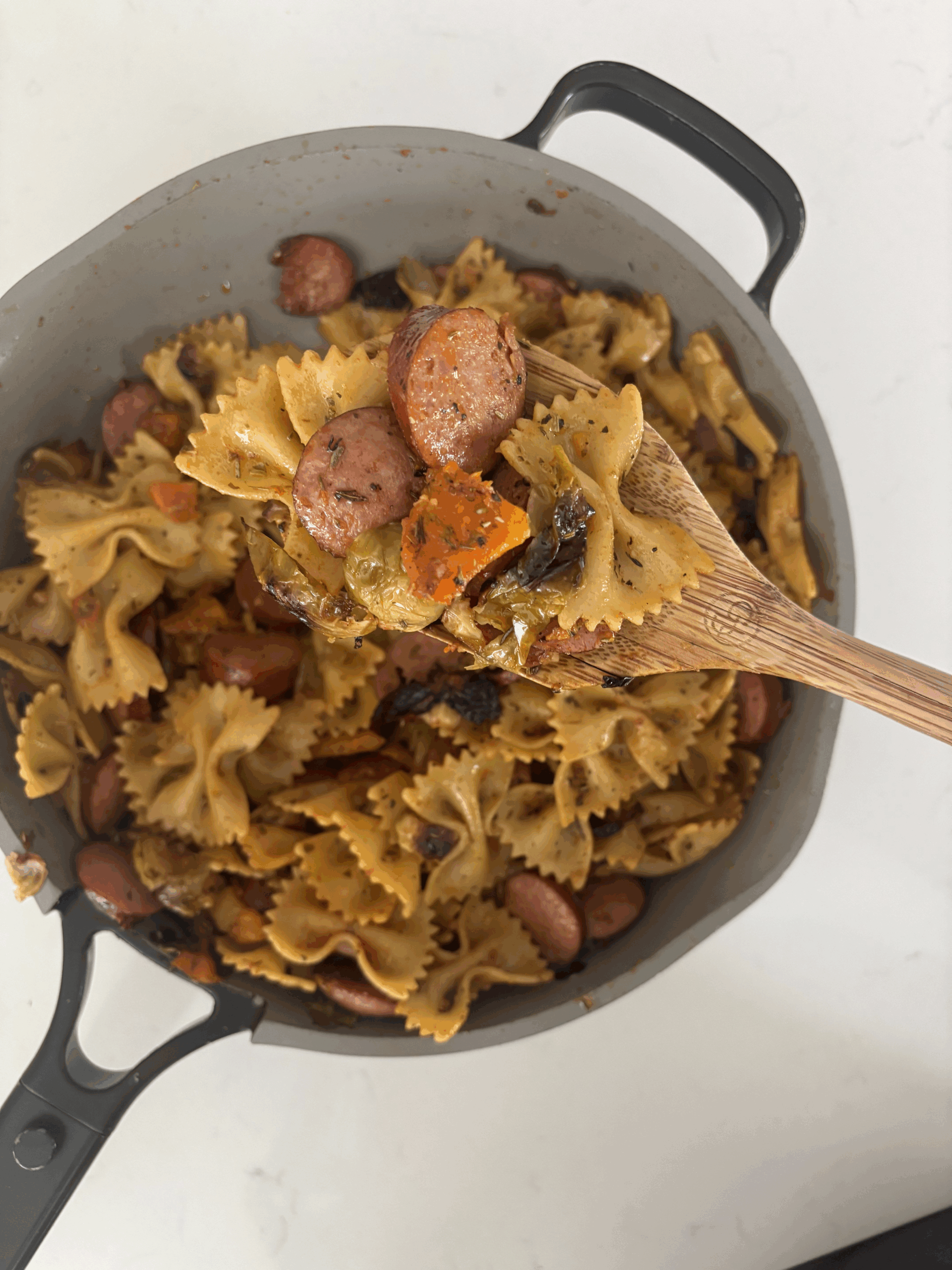 autumn sausage pasta and squash